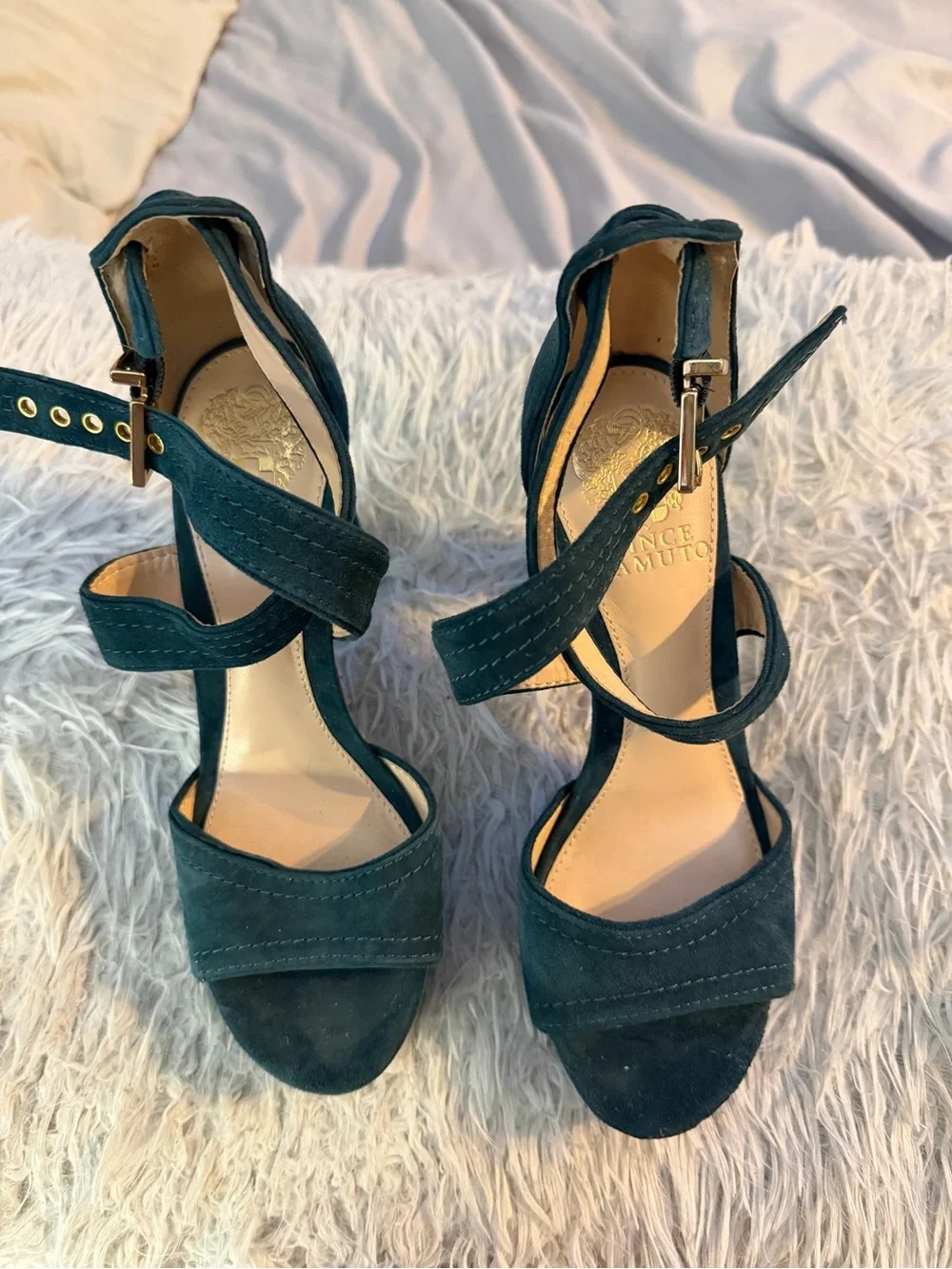 Vince Camuto Teal Suede Platform Sandals